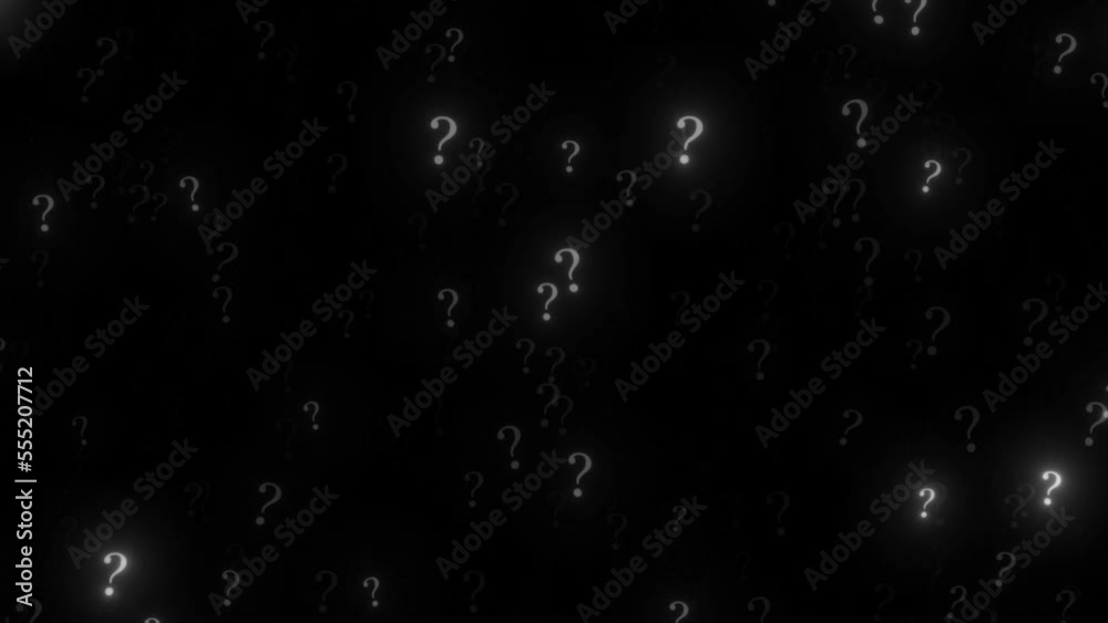 White Question Mark Flying On Black Background. animation Of Blinking
