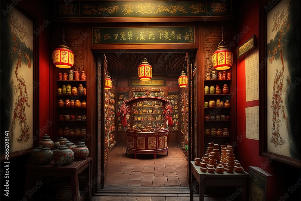 interior of a Chinese Traditional Souvenir store in Beijing, China. Generative AI