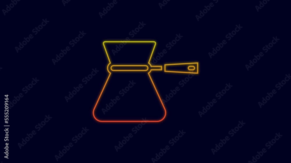 Glowing neon line Coffee turk icon isolated on blue background. Coffee cezve. 4K Video motion graphic animation Glowing neon line Coffee turk icon isolated on blue background. Coffee cezve. 4K Video motion graphic animation
