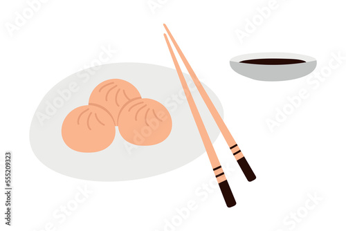Wontons Chinese dumplings on a white background. Asian food. Vector illustration for restaurants, menus, decor