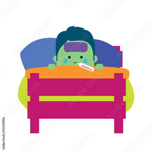 Illustration of a sick man in bed - lifestyle facts attitude design