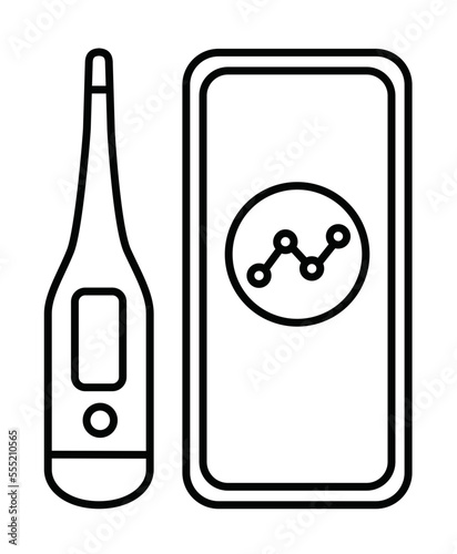 ovulation tracking icon, editable stroke line, thermometer, app, vector illustration, body monitoring, ovulation thermometer