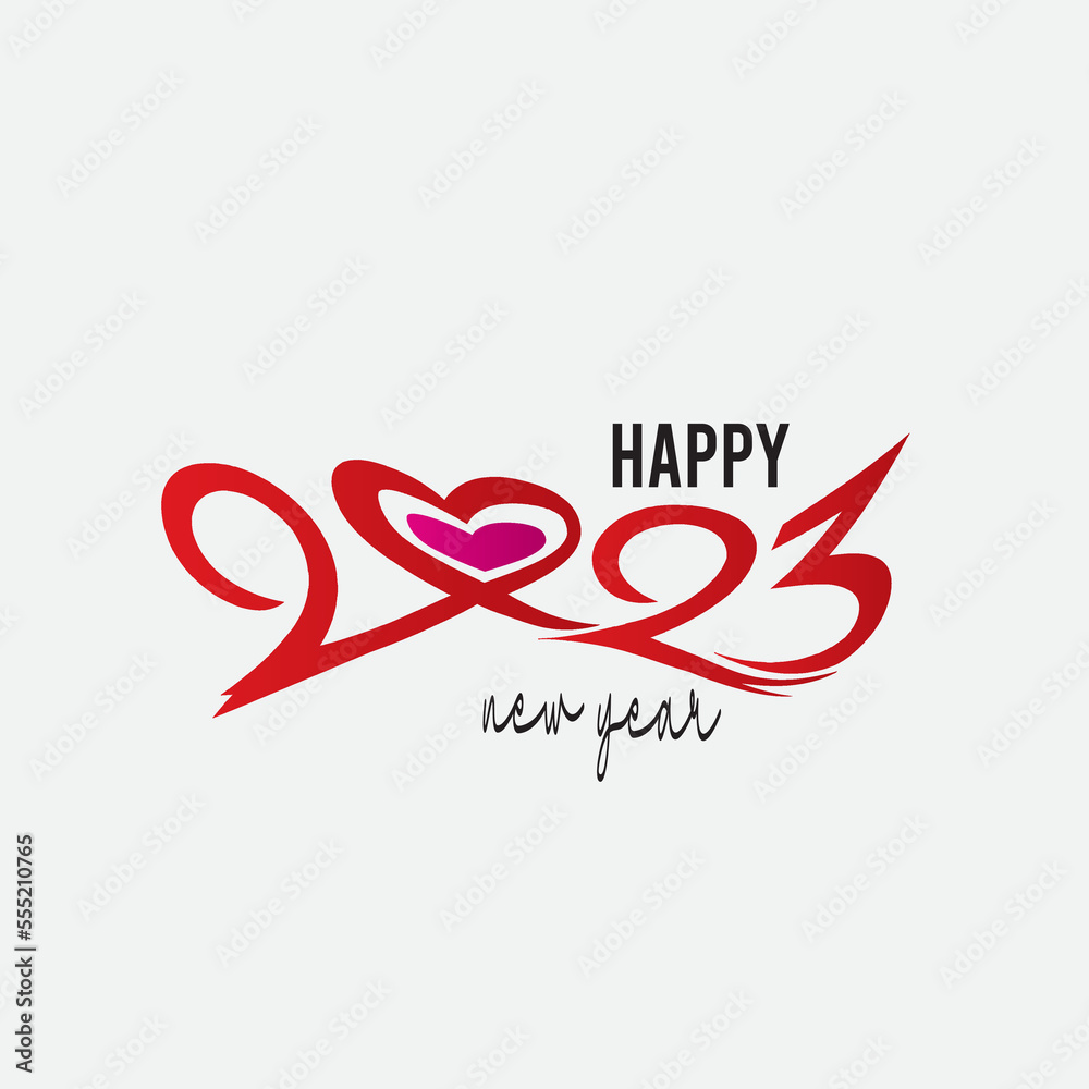 2023 Happy New Year logo with heart, love shape 2023 Happy New Year logo with heart, love shape