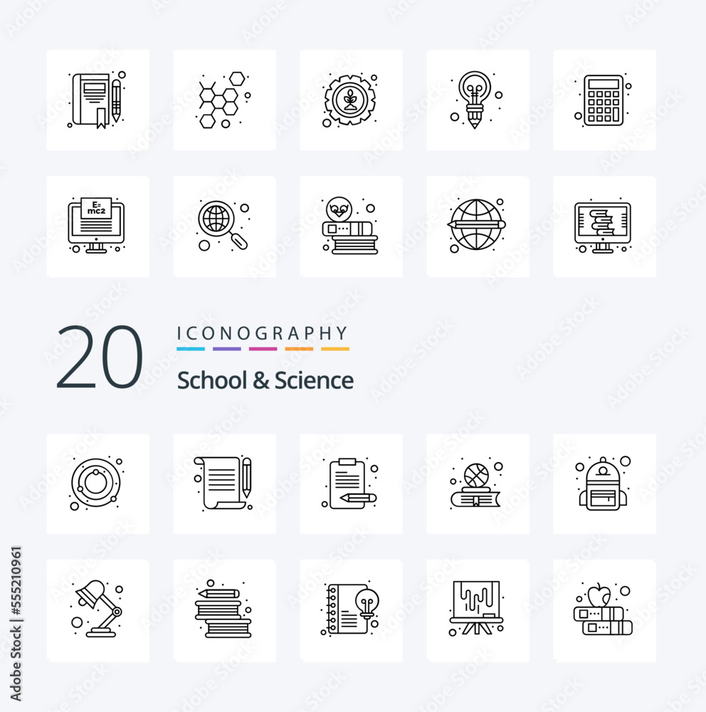 20 School And Science Line icon Pack like school sport article writing study book