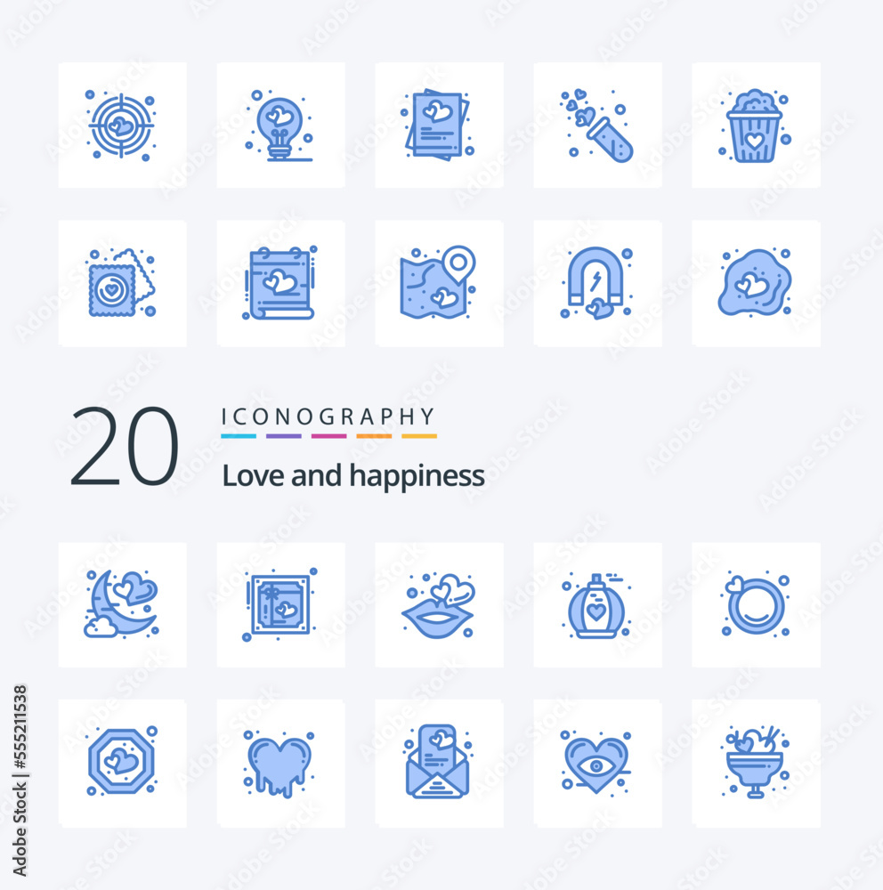 20 Love Blue Color icon Pack like engagement love postcard fragrance love