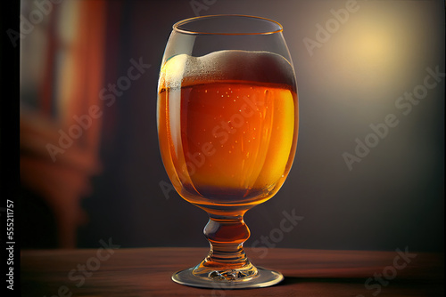 glass of beer on the table over dark background