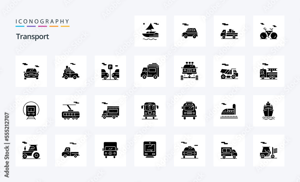 25 Transport Solid Glyph icon pack