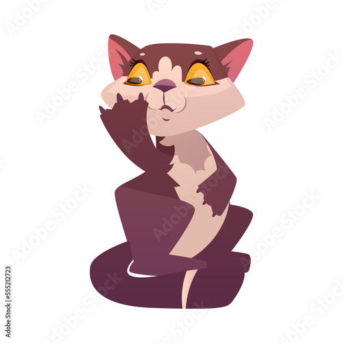 Funny Cat with Cute Snout as Domestic Pet in Sitting Pose Vector Illustration