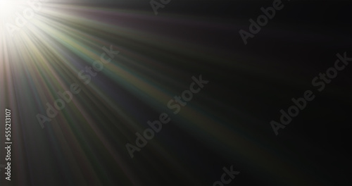 3d rendering. Sunlight glare light effect on black background.