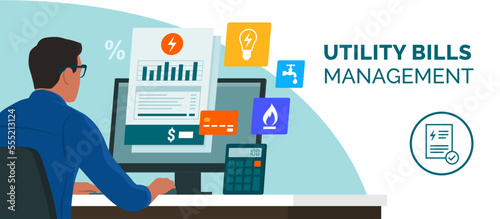 Man paying his utility bills online