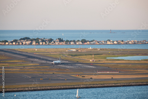 Airplane taxiing at Logan Airport, Winthrop, Boston, Massachusetts, USA photo
