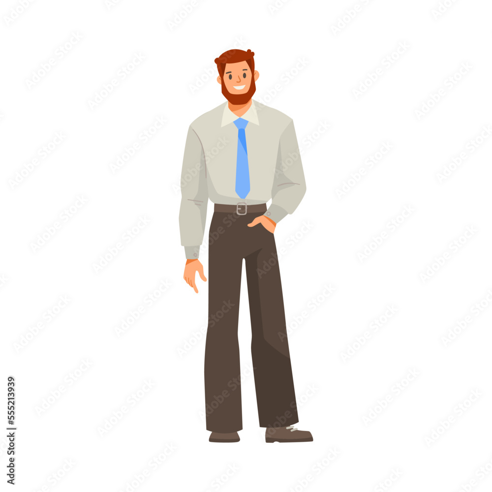 Cheerful Bearded Man Office Worker Standing and Smiling Vector Illustration Cheerful Bearded Man Office Worker Standing and Smiling Vector Illustration