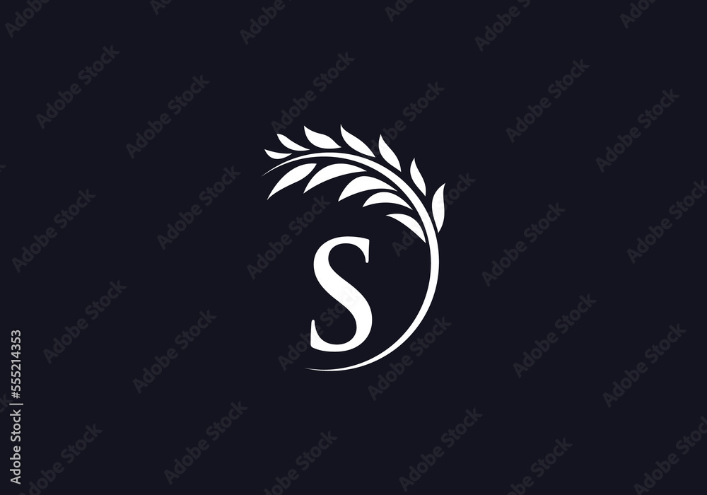 Fototapeta premium Laurel wreath green leaf logo and Vintage wheat logo design monogram with the letters and alphabets 