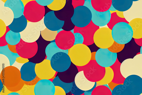 Seamless carnival design of colorful falling confetti over a beige backdrop. This is a image. Ornamental Carnaval Streamers in Yellow, Red, and Blue Generative AI