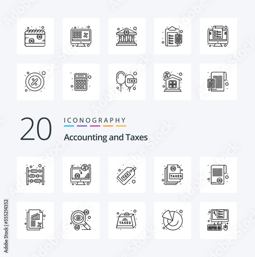 20 Taxes Line icon Pack like document monitor money duty