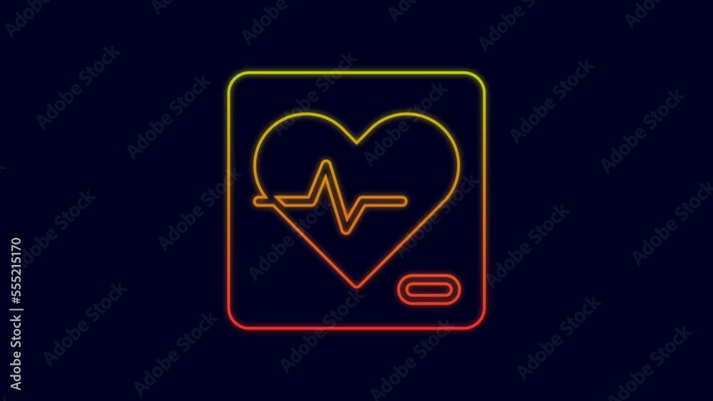 Glowing neon line Heart rate icon isolated on blue background. Heartbeat sign. Heart pulse icon. Cardiogram icon. 4K Video motion graphic animation Glowing neon line Heart rate icon isolated on blue background. Heartbeat sign. Heart pulse icon. Cardiogram icon. 4K Video motion graphic animation