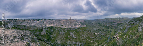 Panoramic view of ancient cave dwellings  the Sassi in the town of Matera in Basilicata in southern Italy