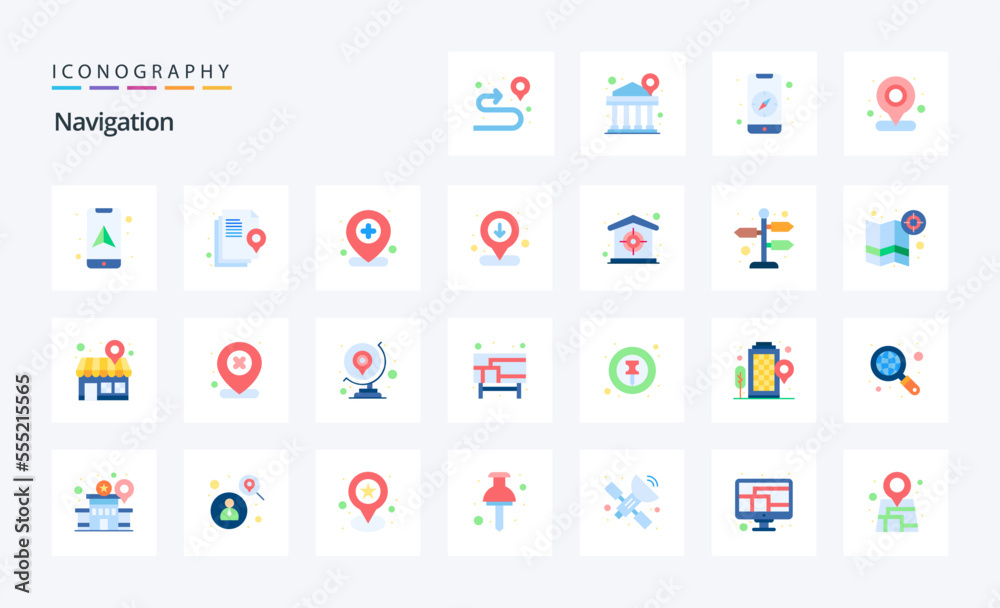 25 Navigation Flat color icon pack