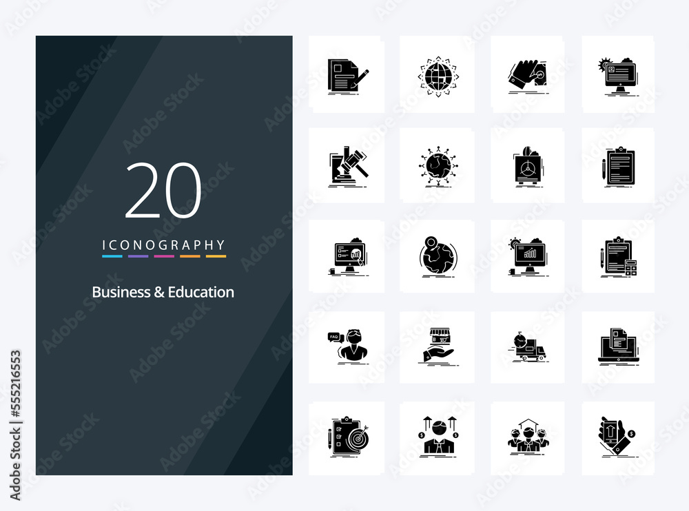20 Business And Education Solid Glyph icon for presentation