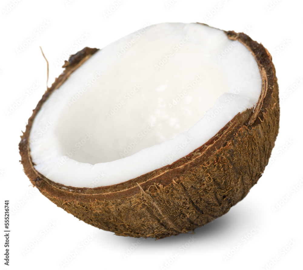 Fresh white cracked or cut coconut Fresh white cracked or cut coconut