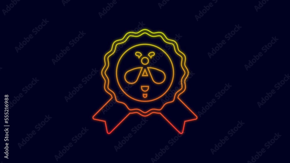 Glowing neon line Best bee icon isolated on blue background. Sweet natural food. Honeybee or apis with wings symbol. Flying insect. 4K Video motion graphic animation Glowing neon line Best bee icon isolated on blue background. Sweet natural food. Honeybee or apis with wings symbol. Flying insect. 4K Video motion graphic animation