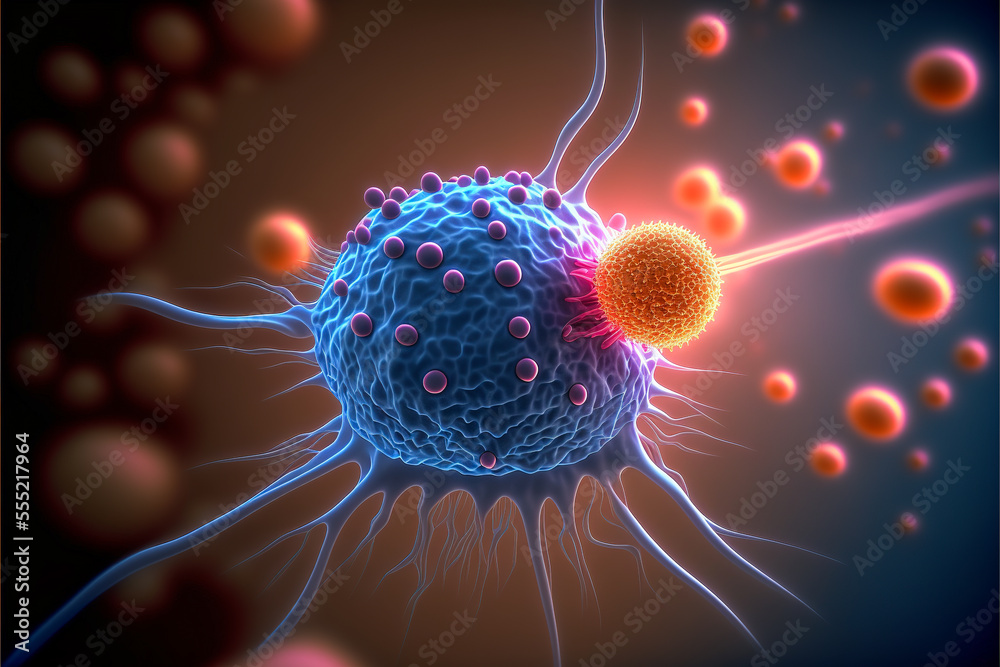 Concept of cancer cell attacking body cell. Generative AI. Stock ...