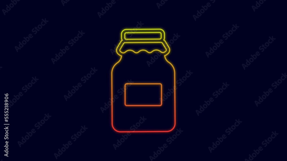 Glowing neon line Jar of honey icon isolated on blue background. Food bank. Sweet natural food symbol. 4K Video motion graphic animation Glowing neon line Jar of honey icon isolated on blue background. Food bank. Sweet natural food symbol. 4K Video motion graphic animation