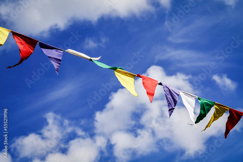 Obraz na płótnie Multi Colored Triangular Flags Hanging in the Sky w salonie