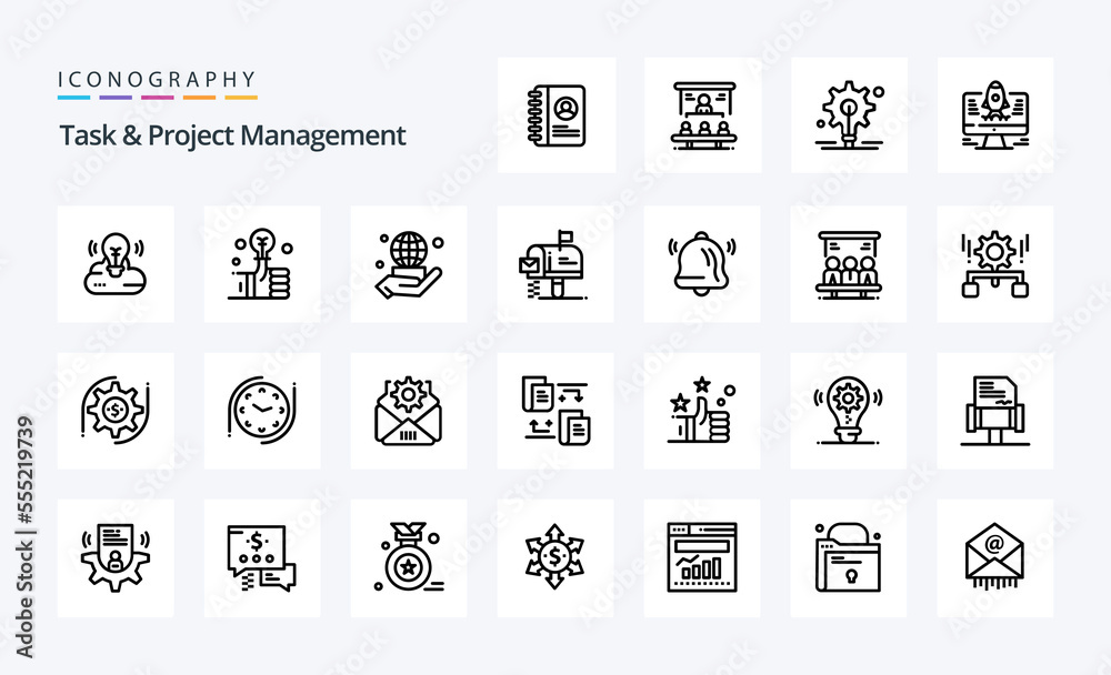 25 Task And Project Management Line icon pack