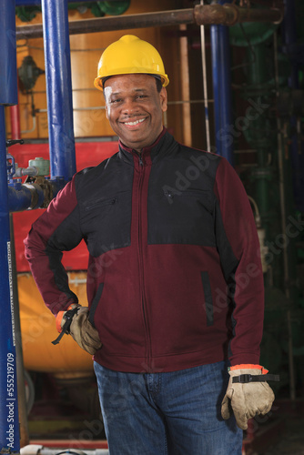 Power plant engineer in demineralization equipment room photo
