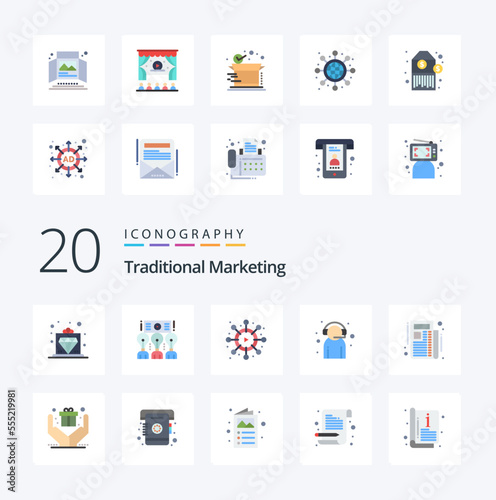 20 Traditional Marketing Flat Color icon Pack like news customer support workshop customer service assistant