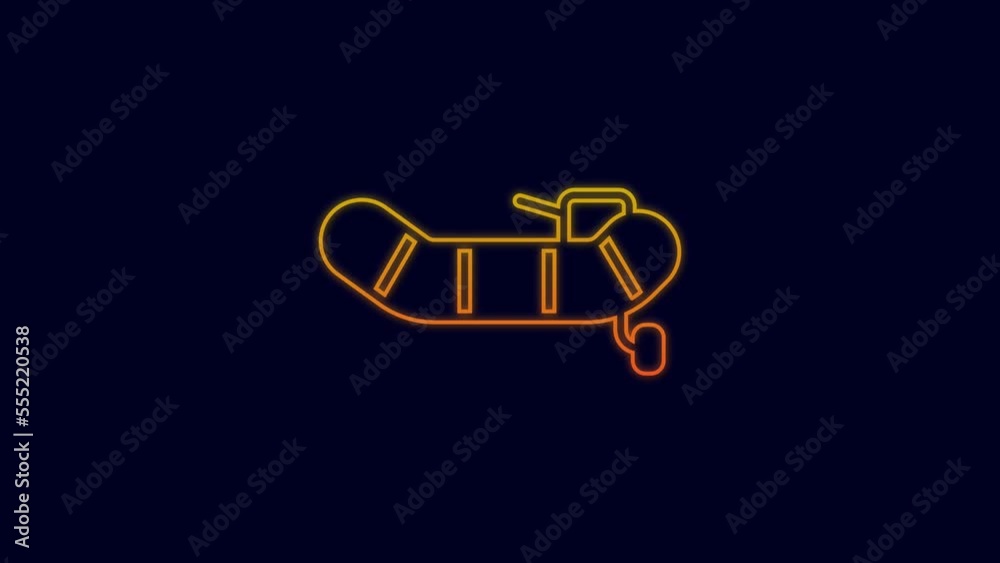 Glowing neon line Inflatable boat with outboard motor icon isolated on blue background. 4K Video motion graphic animation Glowing neon line Inflatable boat with outboard motor icon isolated on blue background. 4K Video motion graphic animation