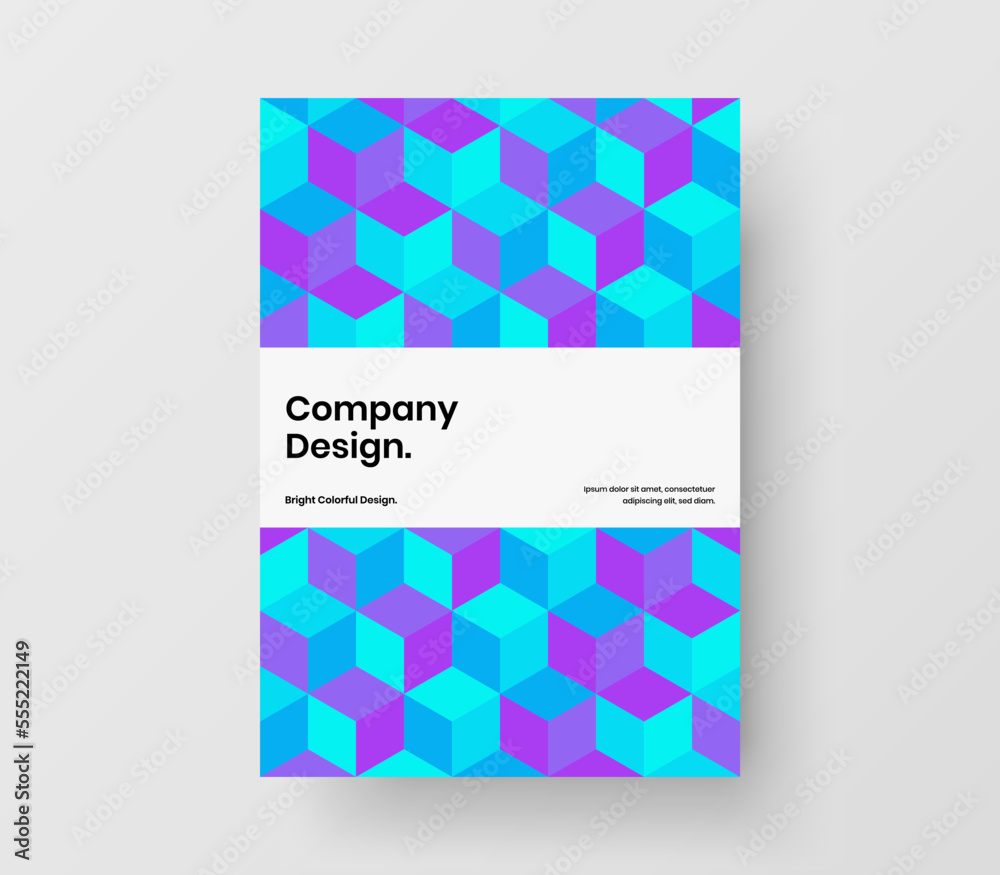 Clean geometric hexagons poster template. Bright corporate cover A4 vector design illustration.