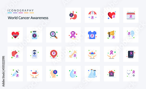 25 World Cancer Awareness Flat color icon pack