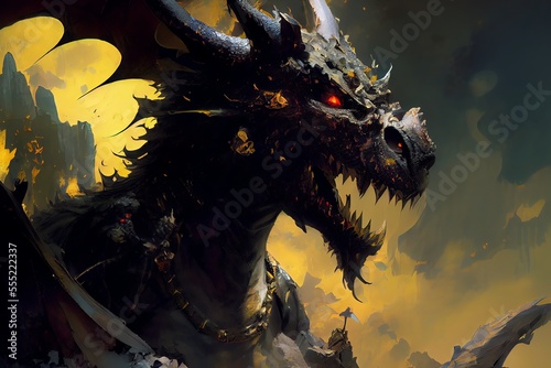 Dragon fantasy concept art mythological creature. Generative AI