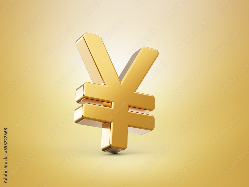 3D Rendering golden Japanese yen Sign isolated on white background 3D Rendering golden Japanese yen Sign isolated on white background