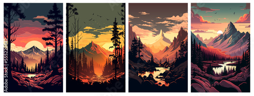 Set of mountains landscape at sunset vector illustration © Giordano Aita
