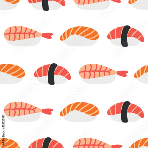 Japanese sushi pattern in hand drawn style. Asian food for restaurants menu