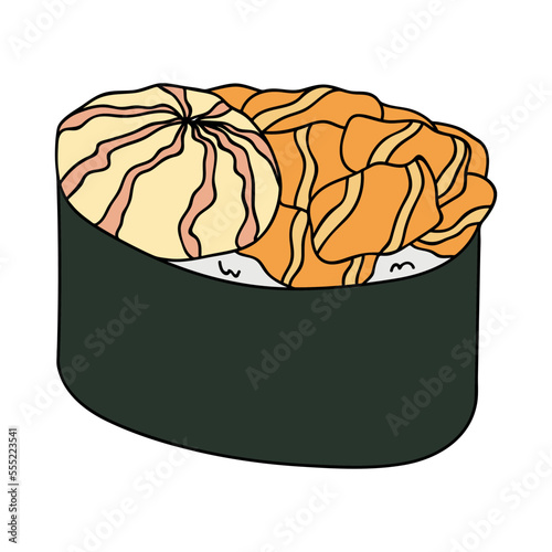 Hand drawn gunkan maki sushi clipart. Japanese traditional cuisine dishes. Asian food
