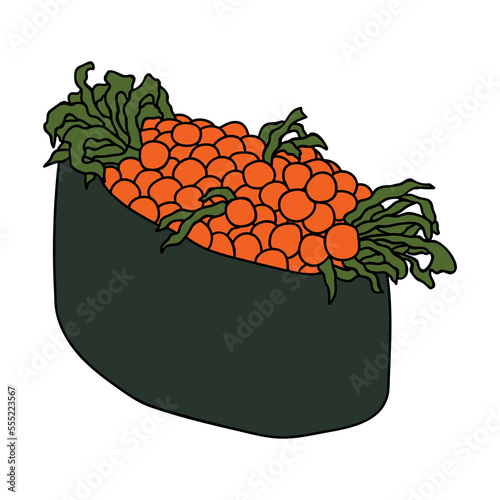 Hand drawn gunkan maki sushi clipart. Japanese traditional cuisine dishes. Asian food