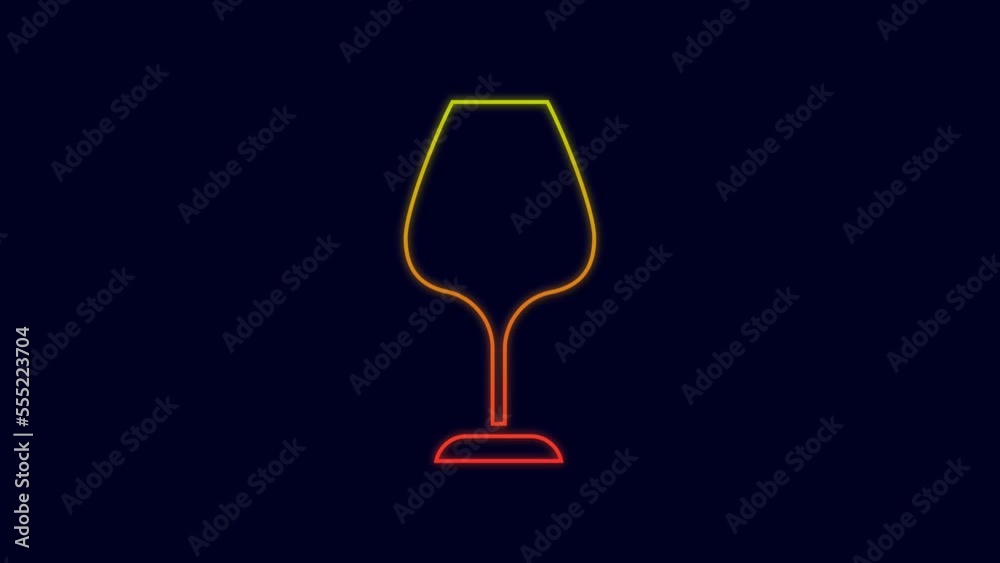 Glowing neon line Wine glass icon isolated on blue background. Wineglass sign. 4K Video motion graphic animation Glowing neon line Wine glass icon isolated on blue background. Wineglass sign. 4K Video motion graphic animation