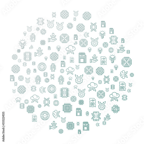 Electronics concept in circle with clean and simple icons, Infographic idea of making creative products. Template for website banner, flyer and poster.