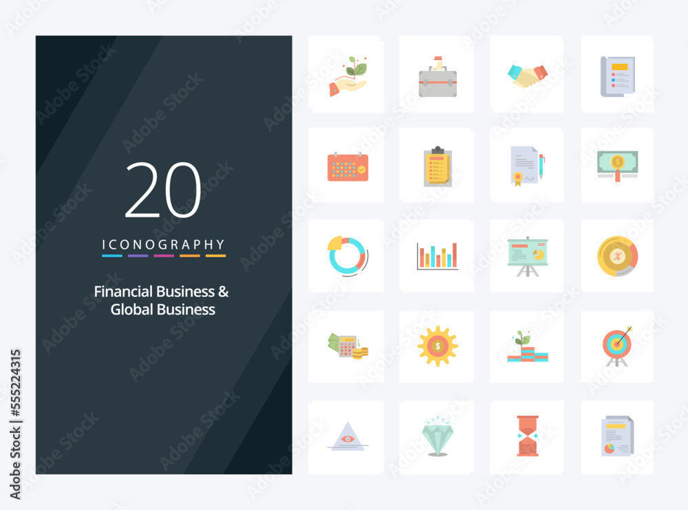 20 Financial Business And Global Business Flat Color icon for presentation