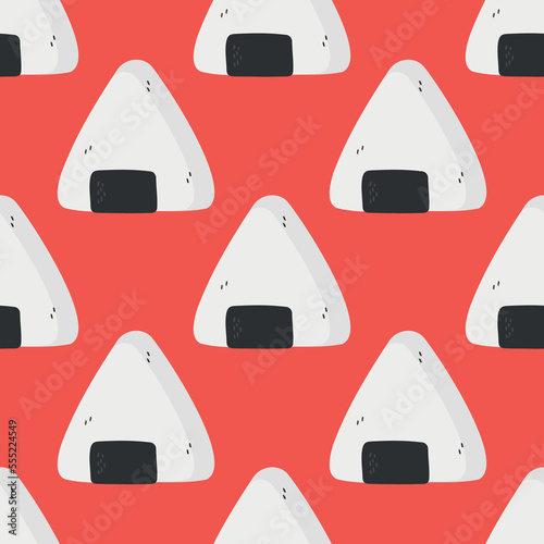 Japanese sushi onigiri pattern in hand drawn style. Asian food for restaurants menu