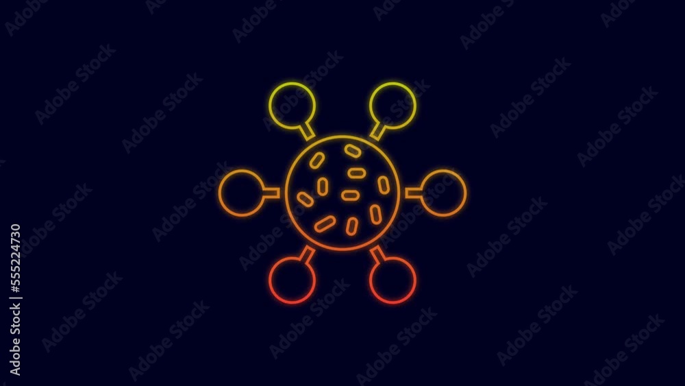 Glowing neon line Bacteria icon isolated on blue background. Bacteria and germs, microorganism disease causing, cell cancer, microbe, virus, fungi. 4K Video motion graphic animation Glowing neon line Bacteria icon isolated on blue background. Bacteria and germs, microorganism disease causing, cell cancer, microbe, virus, fungi. 4K Video motion graphic animation