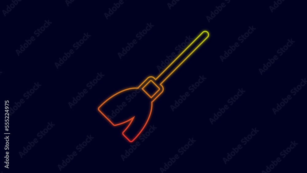 Glowing neon line Handle broom icon isolated on blue background. Cleaning service concept. 4K Video motion graphic animation Glowing neon line Handle broom icon isolated on blue background. Cleaning service concept. 4K Video motion graphic animation