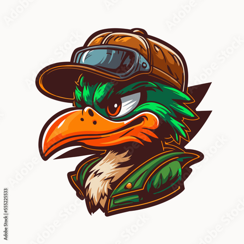 cool duck or goose character logo mascot icon for branding in cartoon vector