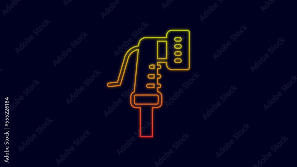 Glowing neon line Garden hose icon isolated on blue background. Spray gun icon. Watering equipment. 4K Video motion graphic animation Glowing neon line Garden hose icon isolated on blue background. Spray gun icon. Watering equipment. 4K Video motion graphic animation