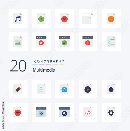 20 Multimedia Flat Color icon Pack like new add reload history document