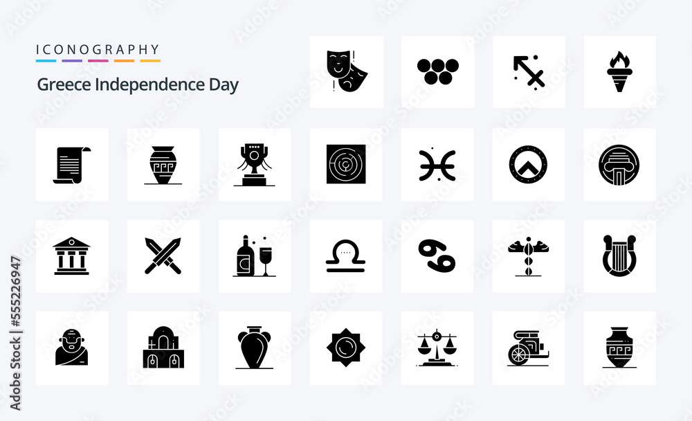 25 Greece Independence Day Solid Glyph icon pack